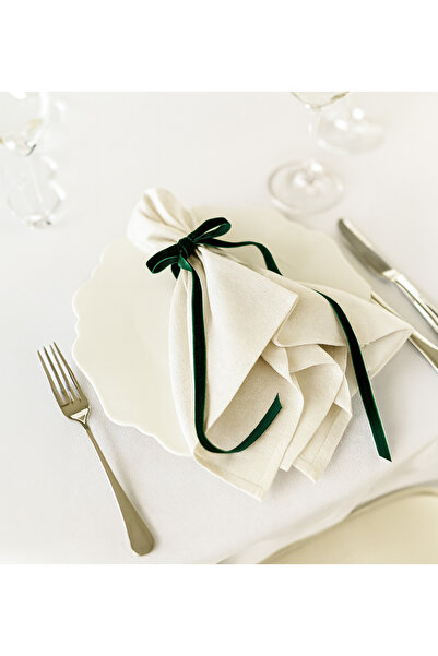 arredamento Yeşil Kadife Kurdeleli Peçete Yüzüğü – 4’lü Set