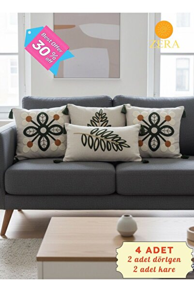 zera collection 4 قطع من أغطية الوسائد العصرية من KIRLENT مع تطريز مطرز وقطعة...