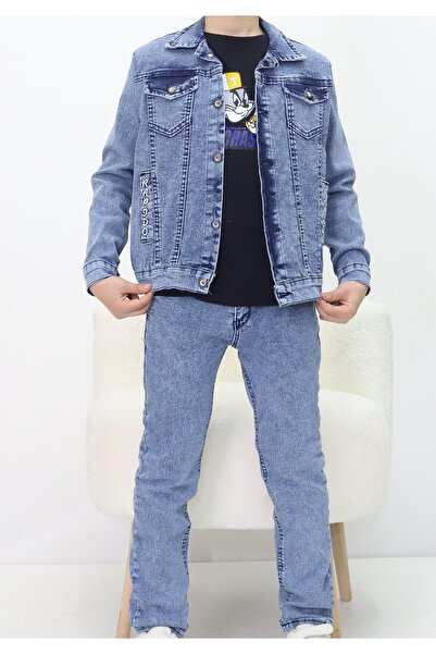 BeModal Αγόρια Τριπλό Σετ Τζιν Τριπλό Σετ Τζιν Μπλουζάκι Παντελόνι Μπουφάν