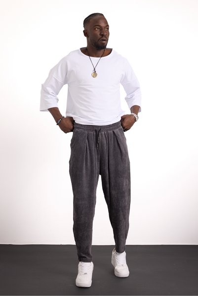 Superbluemexico Unisex Relaxed Fit Original Design Pleated Velvet Trousers