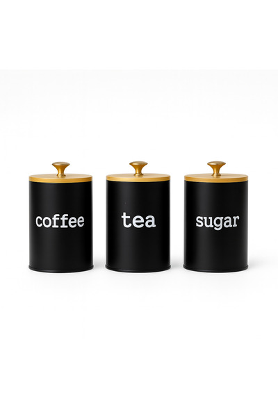 YINZUO مجموعة علب معدنية للقهوة والشاي والسكر – هيكل معدني مع غطاء خشبي ومقبض معدني