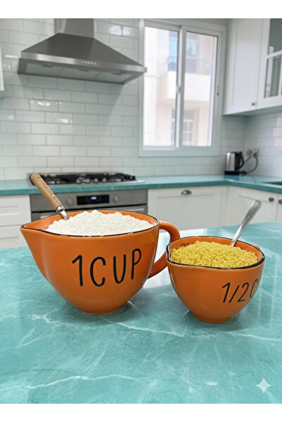 BEYLER Set of 2 Ceramic Measuring Cups Orange 250 Ml/500 ml