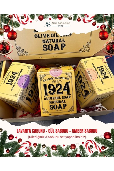 AS ANTİK SABUNHANE 1924 3'lü Doğal Sabun Seti – Lavanta, Gül, Amber