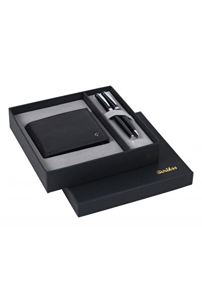 Scrikss İsminize Özel Dr-204 38 Siyah Krom Dolma + Tükenmez Kalem + Deri Siya...