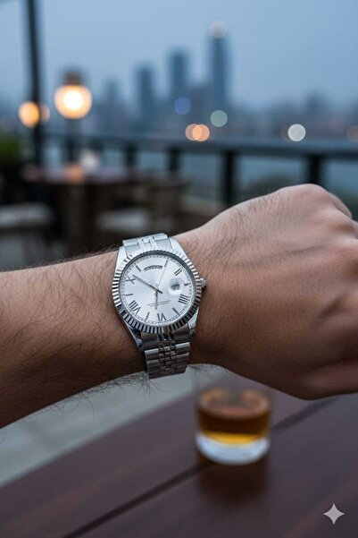 SPECTRUM PREMİUM ساعة يد رجالية من الفولاذ بتصميم التقويم المزدوج للموسم الجد...