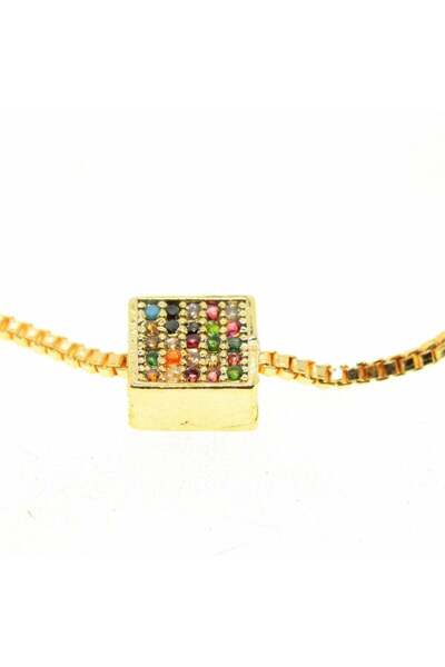 craftbaskitasarim Gold Color Colorful Stone Square Model Elevator Zircon Brac...