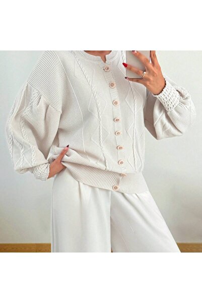 FIRAT BAKLAVA DESEN VE DÜĞME DETAYLI TRİKO CEKET, KADIN KAZAK