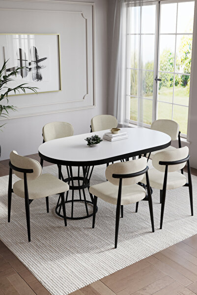 BY ORHAN GÜZEL BOHEM POLO MUTFAK MASASI TAKIMI 6 KİŞİLİK AHŞAP GÖRÜNÜMLÜ METAL