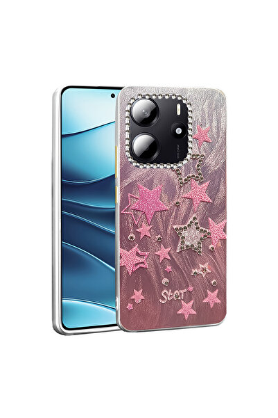 AKSEFİZZ غطاء حماية لهاتف شاومي ريدمي نوت 14 الجيل الرابع بتصميم حجر لامع يجذ...