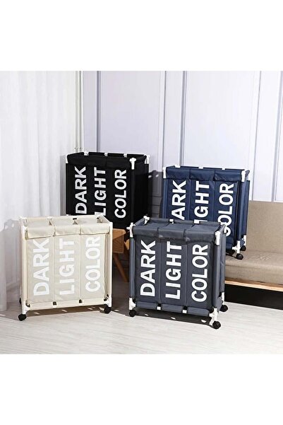 Generic 3-compartment laundry basket - black