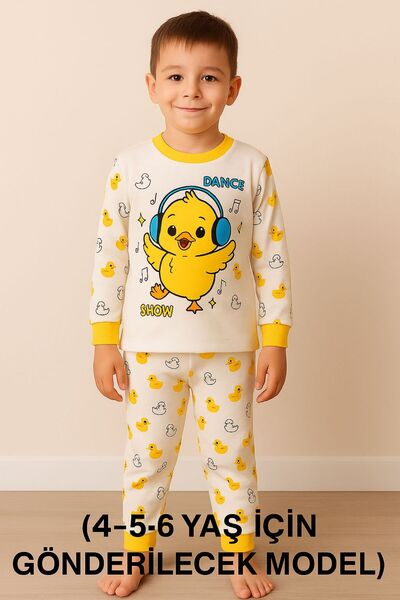 Bilge Trend Civciv Desenli PAmuklu Penye Bebek Çocuk Pijama Takımı