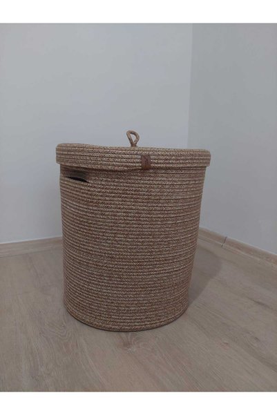 MTG JÜT TASARIM Natural Wicker Color Jute Bathroom Set – 6 Piece Organizer, Mat, and Laundry Basket
