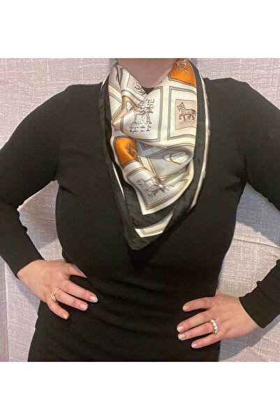 shop 70*70 Stylish Women's Scarf in Cream and Brown and White Tones with an a...