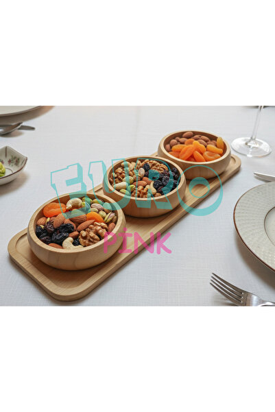 Euro Pink 3-Piece Bamboo Snack Bowl (with Tray Gift)