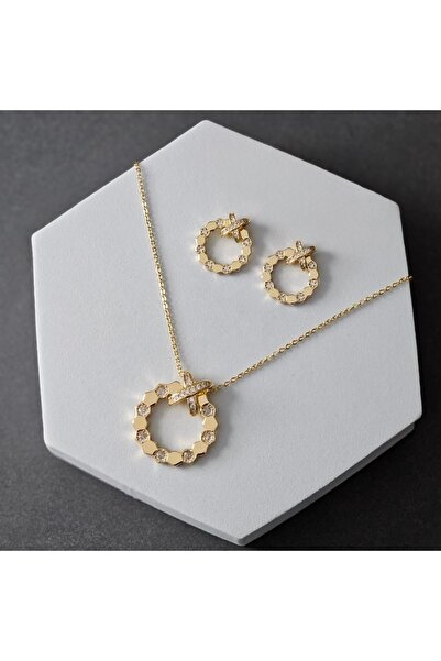 Un طقم زركون ناعم بتصميم دائري أنيق – عقد وأقراط فاخرة