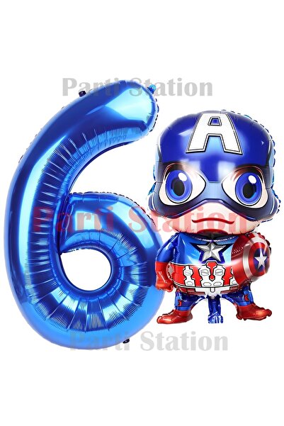 Parti Station مجموعة بالونات كابتن أمريكا 6 سنوات باللون الأزرق الداكن