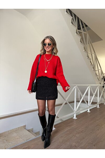 2she Stretch Fabric Glitter Mini Skirt with Elastic Waist