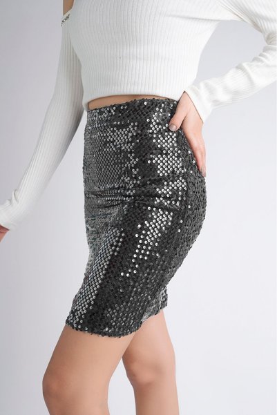 lil amore Sermoda 47 cm 170 Sequin Mini Skirt Gray