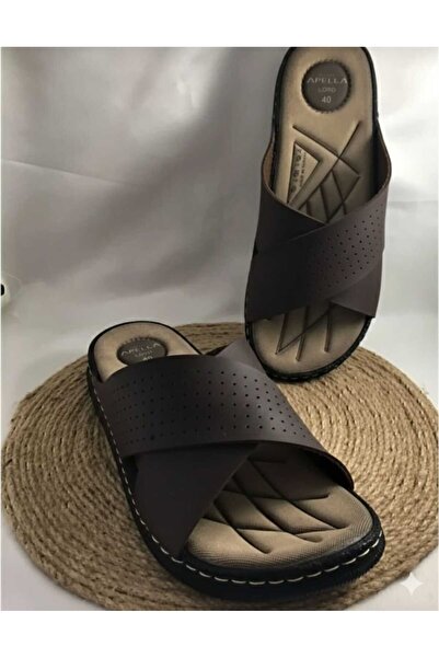 Apella Soft Leather Anti-Heel Spur Orthopedic Lightweight Sole Men's Slippers Cross Black