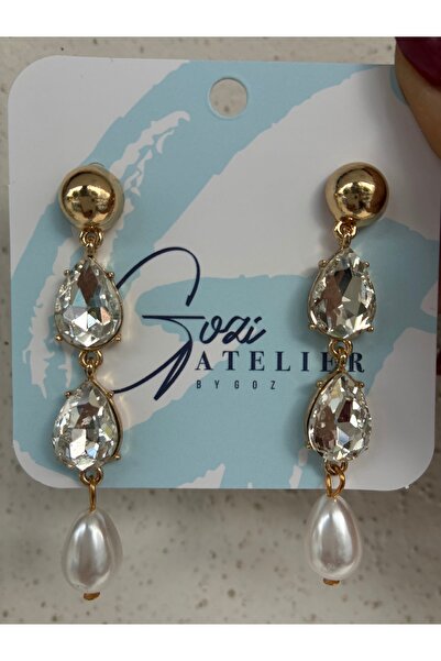Gozibygoz Pearl detailed stone dangle earrings