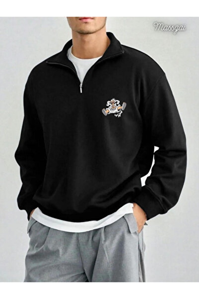 JoneBase هودي للجنسين من قطعة واحدة بتصميم مونكي نيكا جير 5 مطبوع عليه رسوم متحركة بسحاب نصفي قصة فضفاضة