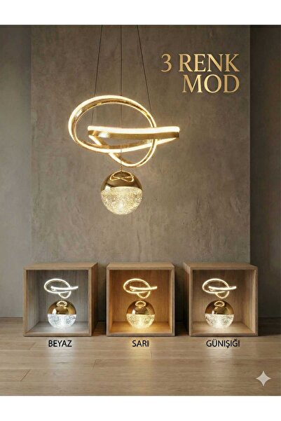 Bohem Aydınlatma Gold Kelebek Model Çizgili Çift Şeritli 3 Renk LED Modern Av...