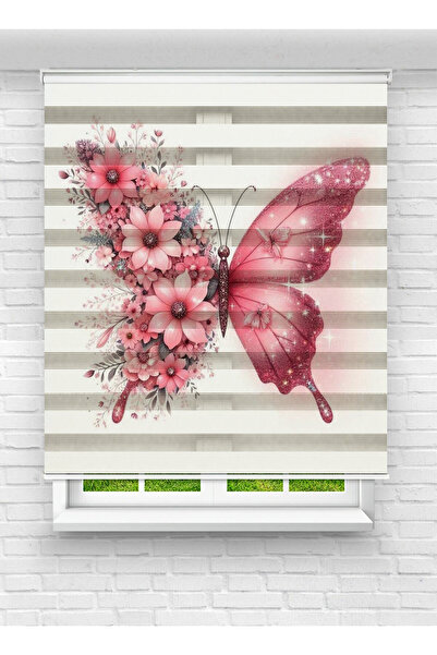 akel collection Çiçekli Kelebek Desenli Baskılı Zebra Stor Perde – Salon ve Genç Odası İçin