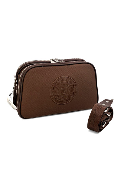 Just Polo حقيبة كتف وحقيبة كروس نسائية باللون الأسود مكونة من 5 أقسام