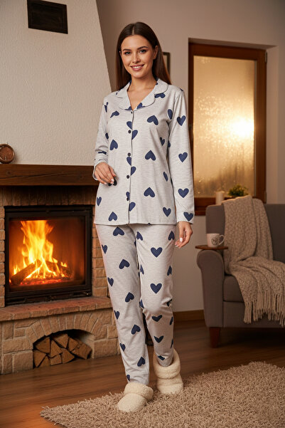 REMSA Women's Heart Pattern Suprem Pajama Set 0514 Blue05
