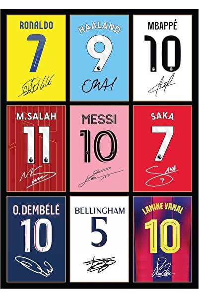 Icons Wall Art بيلينجهام ميسي بالمر رونالدو مبابي لامين يامال صلاح ديمبيلي ساكا وقع على A4 Prin