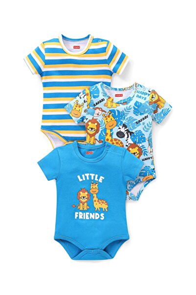 Babyhug 100% Cotton Knit Half Sleeves Onesies With Animal Print Pack of 3 - Multicolor