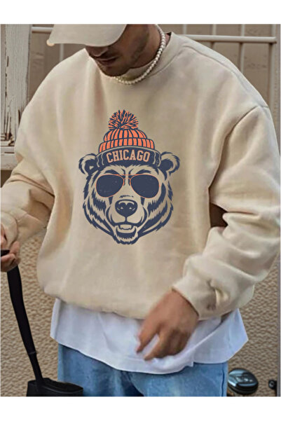 Revasser Unisex Erkek/Kadın Chicago Bear Özel Baskılı Pamuklu Oversize Bisikl...