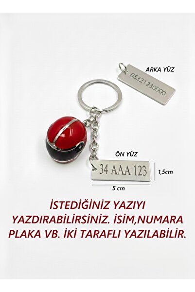 pivok Çift Taraflı Lazer Yazılı Kask Anahtarlık Kişiye Özel - Plaka Numara İs...