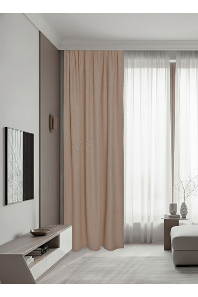 cheap's home Linen Look Slub Textured Modern Shimmering Background Curtain - No Pleats, Extrafoam, Straight Hanging (Beige)