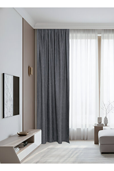 cheap's home Linen Look Slub Textured Modern Shimmering Background Curtain - No Pleats, Extra Foam, Straight Hanging (Anthracite)