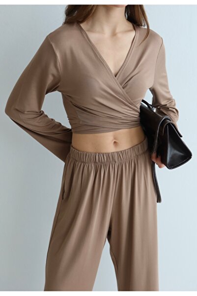 FEWTİNT Μαλακή μακρυμάνικη μπλούζα με κορδόνια βιζόν