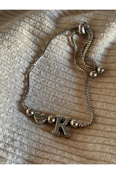 bijoux uniques K Harfli kalpli ayarlamalı bileklik
