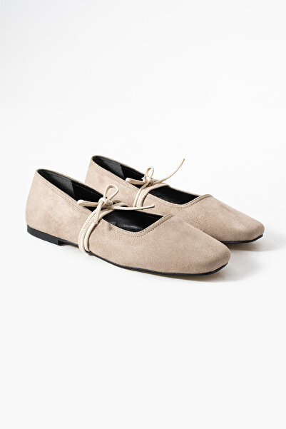 RevanStep حذاء باليه نسائي من الجلد السويدي بمقدمة مربعة ورباط - حذاء ماري جي...