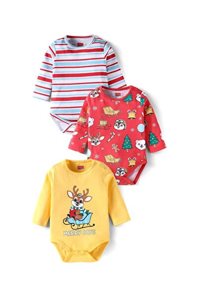 Babyhug طقم ملابس أطفال قطنية محبوكة 100% بأكمام طويلة، مطبوع عليها طابع عيد ...