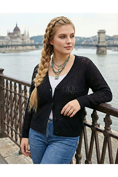 bohostyle Pulover damă din bumbac, tricot ajurat cu aspect de dantelă, cu nas...