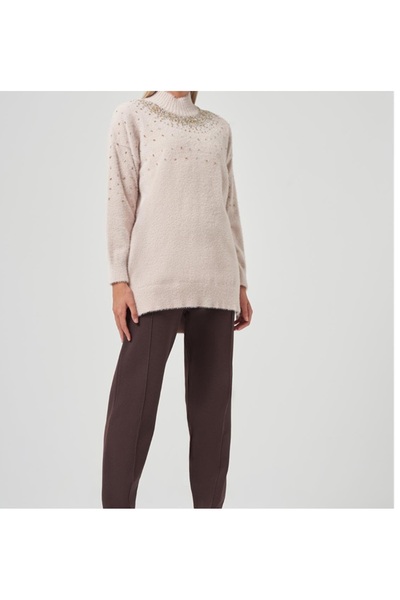 Nuss 7003 Turtleneck Boncul Embroidered Sweater