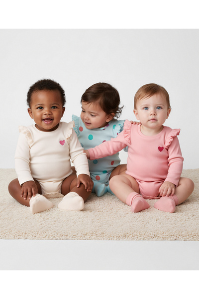 Bonfino ملابس أطفال مطبوع بأكمام طويلة من قماش قطني مضلع 100% (عبوة من 3 قطع) - متعددة الألوان