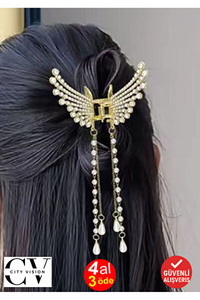 cityvision Agrafă de păr cu design fluture cu pietre și perle 6 cm