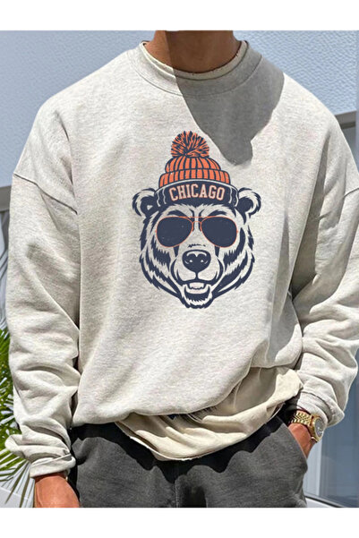 Revasser Hanorac unisex pentru bărbați/femei Chicago Bear, din bumbac, cu imp...