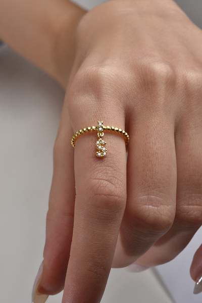 jelux silver Gümüş 925 Ayar Zirkon Taşlı S Harf Ayarlanabilir Gold Yüzük