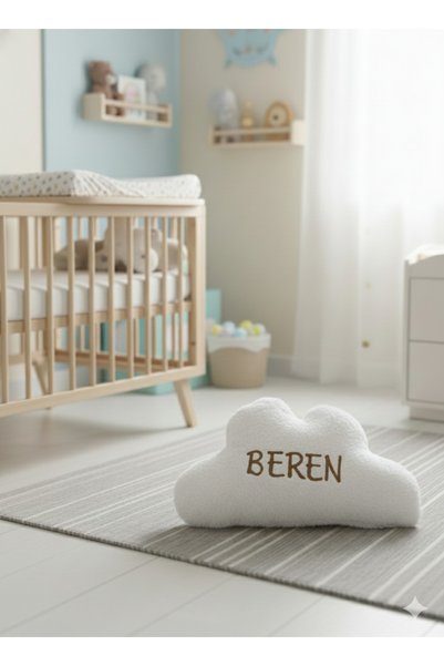 BeybiNest Welsoft Bulut Yastık Kişiselleştirilebilir Nakış desenli Bebek Hediyelik Model Beyaz