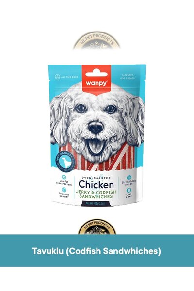 Wanpy Jerky Codfish Tavuklu ve Morina Balıklı Sandviç Köpek Ödül Maması 100 gr