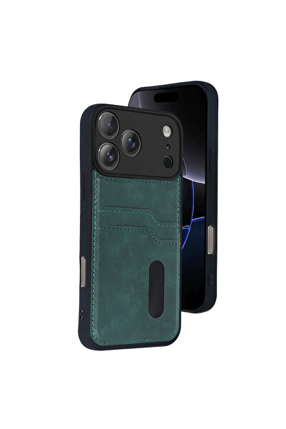 Twin Store حافظة جلدية لهاتف آيفون 17 سارة مع حامل بطاقات - أخضر