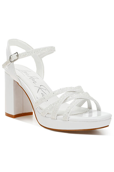 london Rag Women White Glitter Strappy Block Sandals