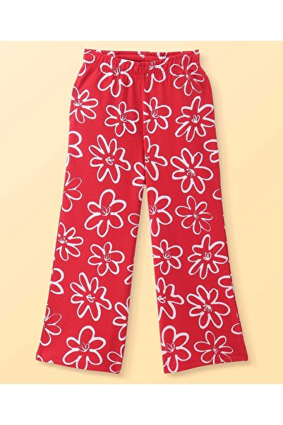 Pine kids Knit Full Length Lounge Pants with Floral Print - Red